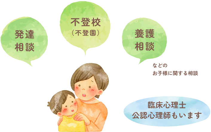 発達相談、不登校（不登園）、養護相談などのお子様に関する相談